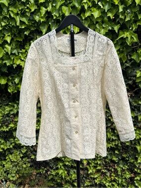 Vintage Tumbleweeds Lace Blouse – Ivory/Cream Cottagecore Top M🤍
